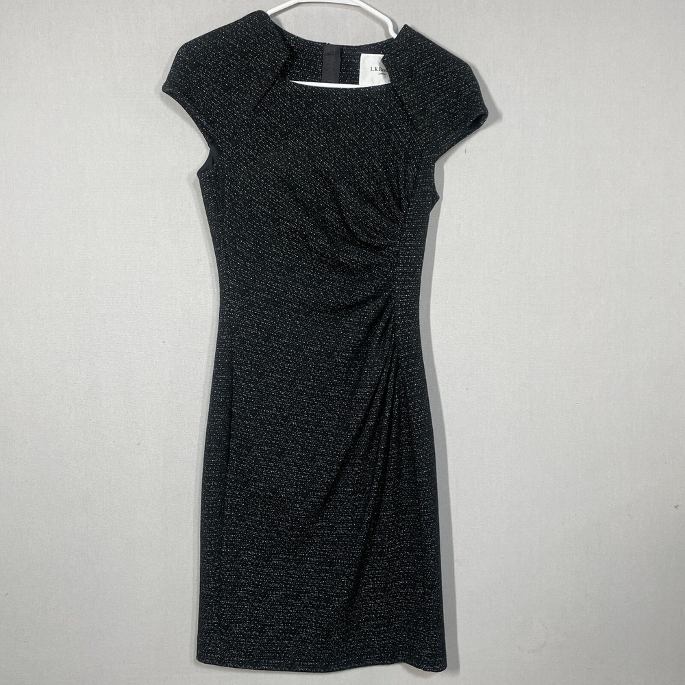 LK Bennett‎ Dress Women 2 Black Speckled Wool Sheath Mira Ruched Career Capsule